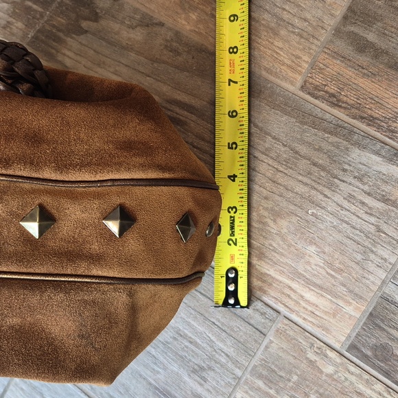 Donald J Pliner Brown Suede Braided Leather Handle Studded Hobo Bag - Picture 5 of 16